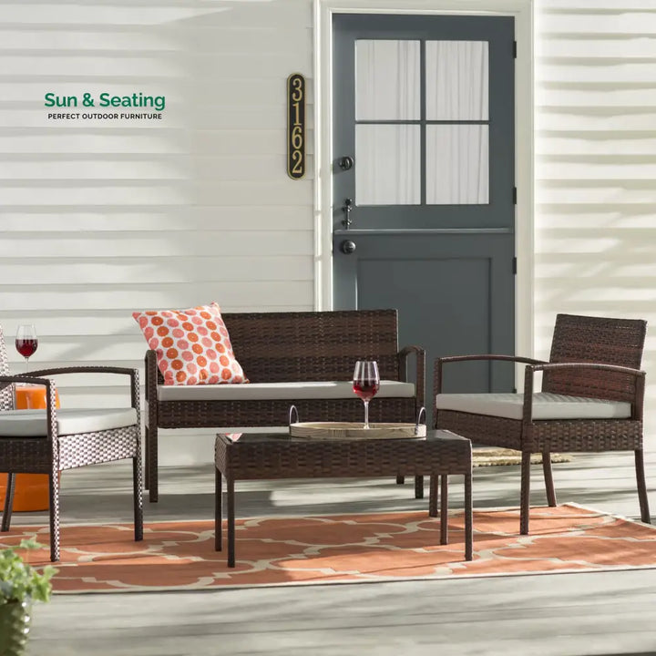 Clone Outdoor Sofa Set 2 Seater 2 Single seater and 1 Center Table Set (Brown) Grey Sofa Sets