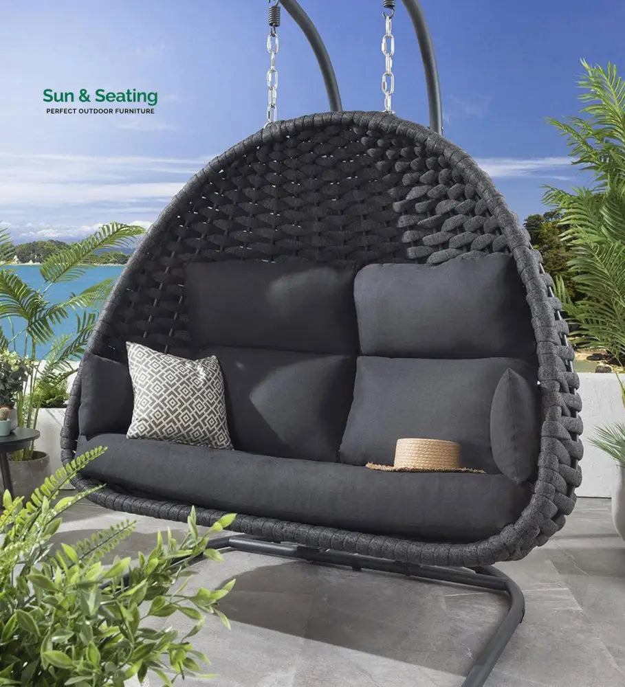 Cloyd Double Seater Hanging Swing With Stand For Balcony Garden Swing (Grey) Braid &amp; Rope Swings