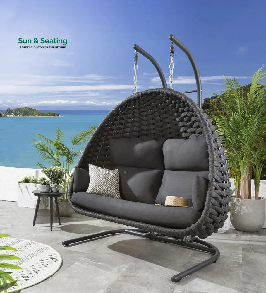 Cloyd Double Seater Hanging Swing With Stand For Balcony Garden Swing (Grey) Braid &amp; Rope Swings