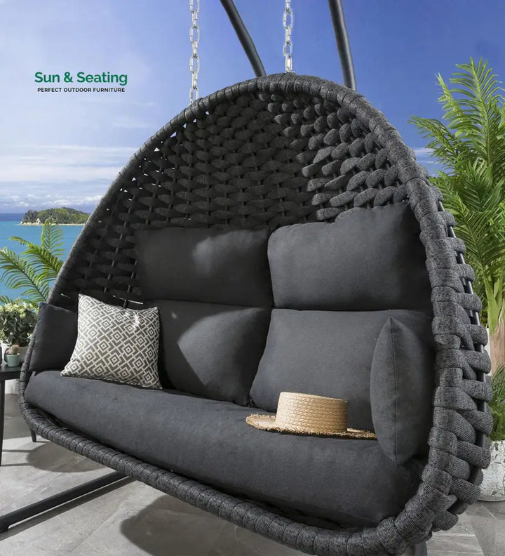 Cloyd Double Seater Hanging Swing With Stand For Balcony Garden Swing (Grey) Braid &amp; Rope Swings
