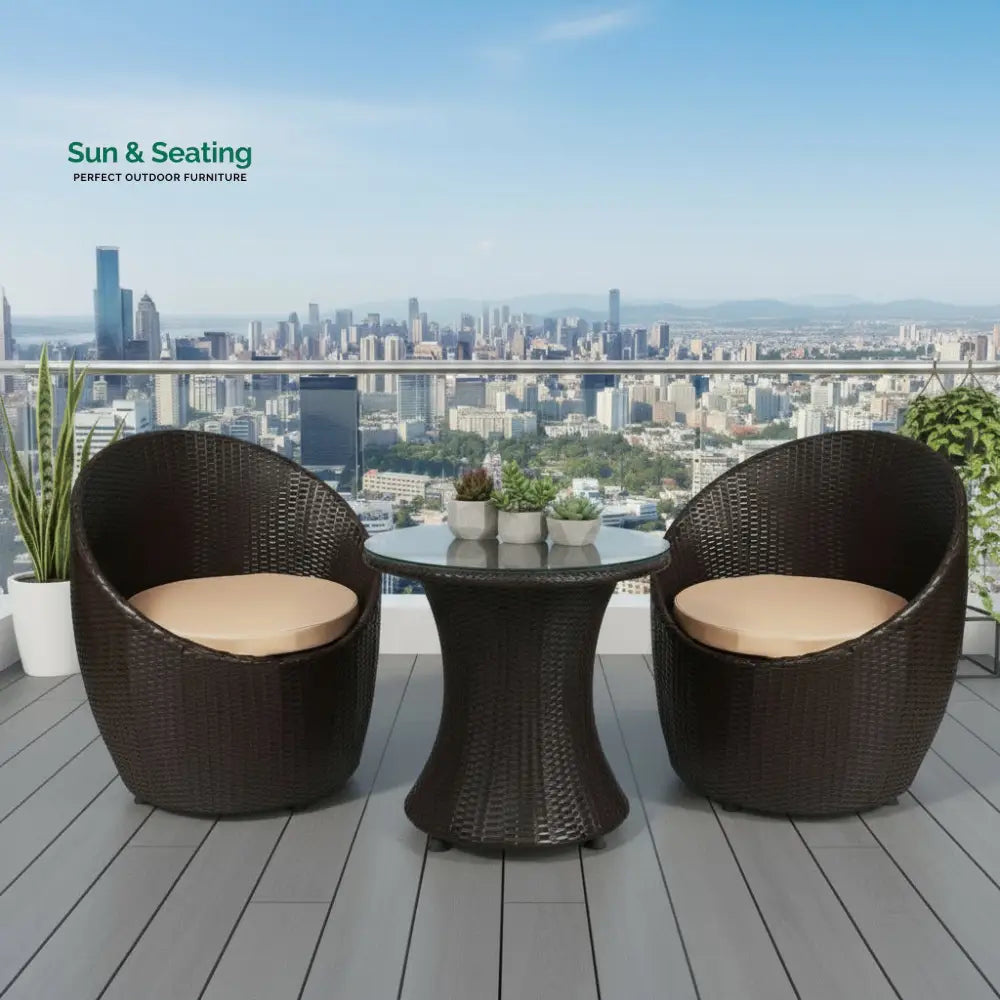 Coco Outdoor Patio Seating Set 2 Chairs and 1 Table Set (Dark Brown) Coffee Table Sets
