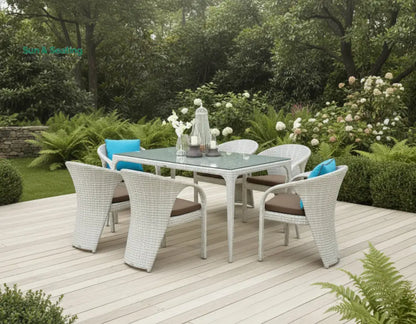 Colombina Outdoor Patio Dining Set 6 Chairs and 1 Table (Pearl white) Dining sets