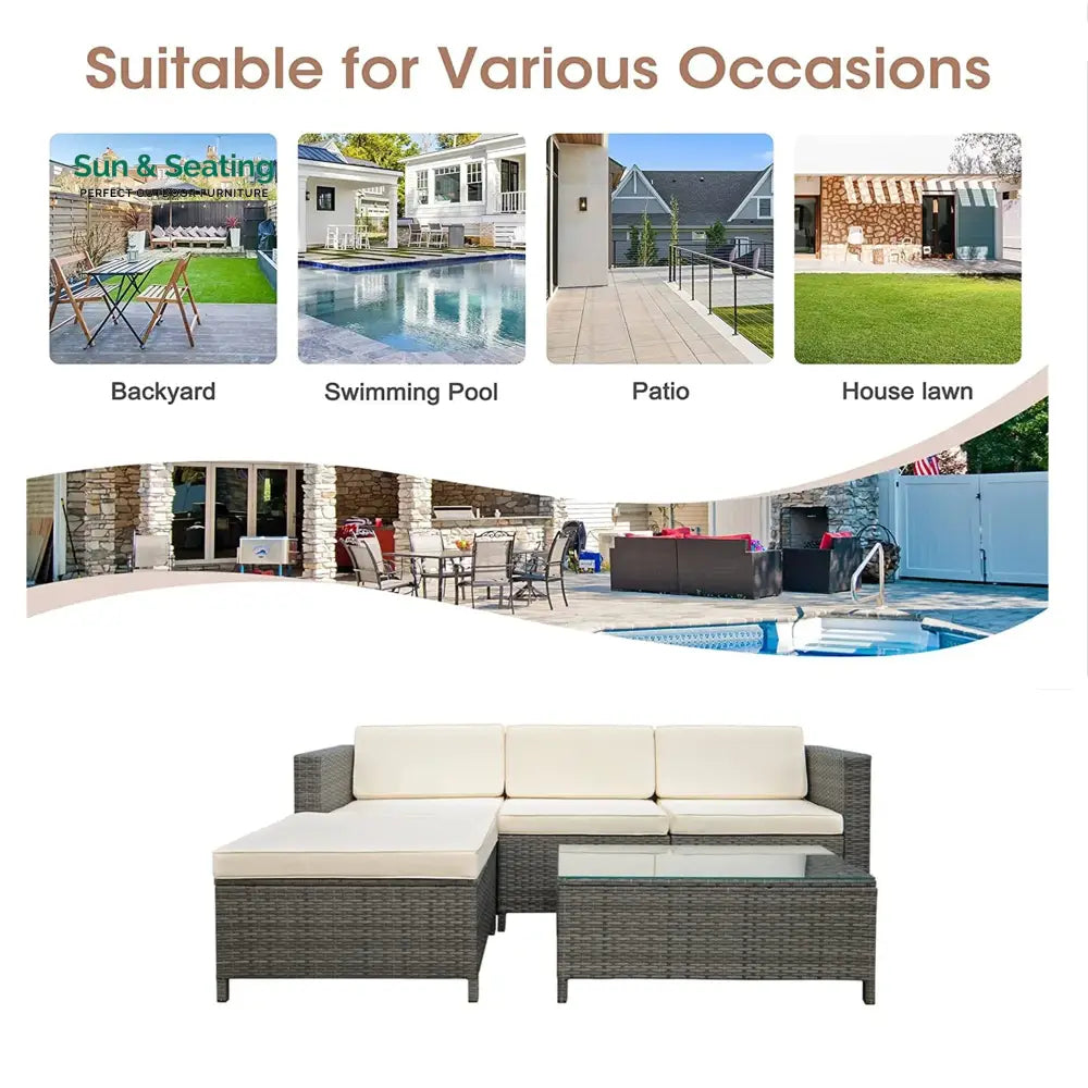 Colombo Outdoor Patio Sofa Set 3 single Seater 1 ottoman and 1 Center Table Set (Grey + Beige) Sofa Sets