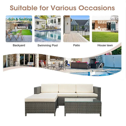 Colombo Outdoor Patio Sofa Set 3 single Seater 1 ottoman and 1 Center Table Set (Grey + Beige) Sofa Sets