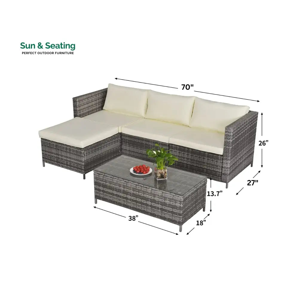 Colombo Outdoor Patio Sofa Set 3 single Seater 1 ottoman and 1 Center Table Set (Grey + Beige) Sofa Sets