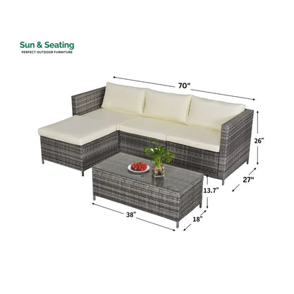 Colombo Outdoor Patio Sofa Set 3 single Seater 1 ottoman and 1 Center Table Set (Grey + Beige) Sofa Sets