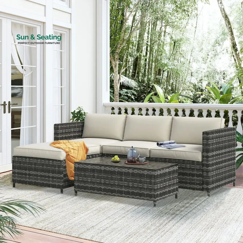 Colombo Outdoor Patio Sofa Set 3 single Seater 1 ottoman and 1 Center Table Set (Grey + Beige) Sofa Sets