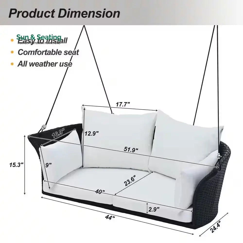 Colson Double Seater Hanging Swing Without Stand For Balcony Garden Swing (Black + White) Swings