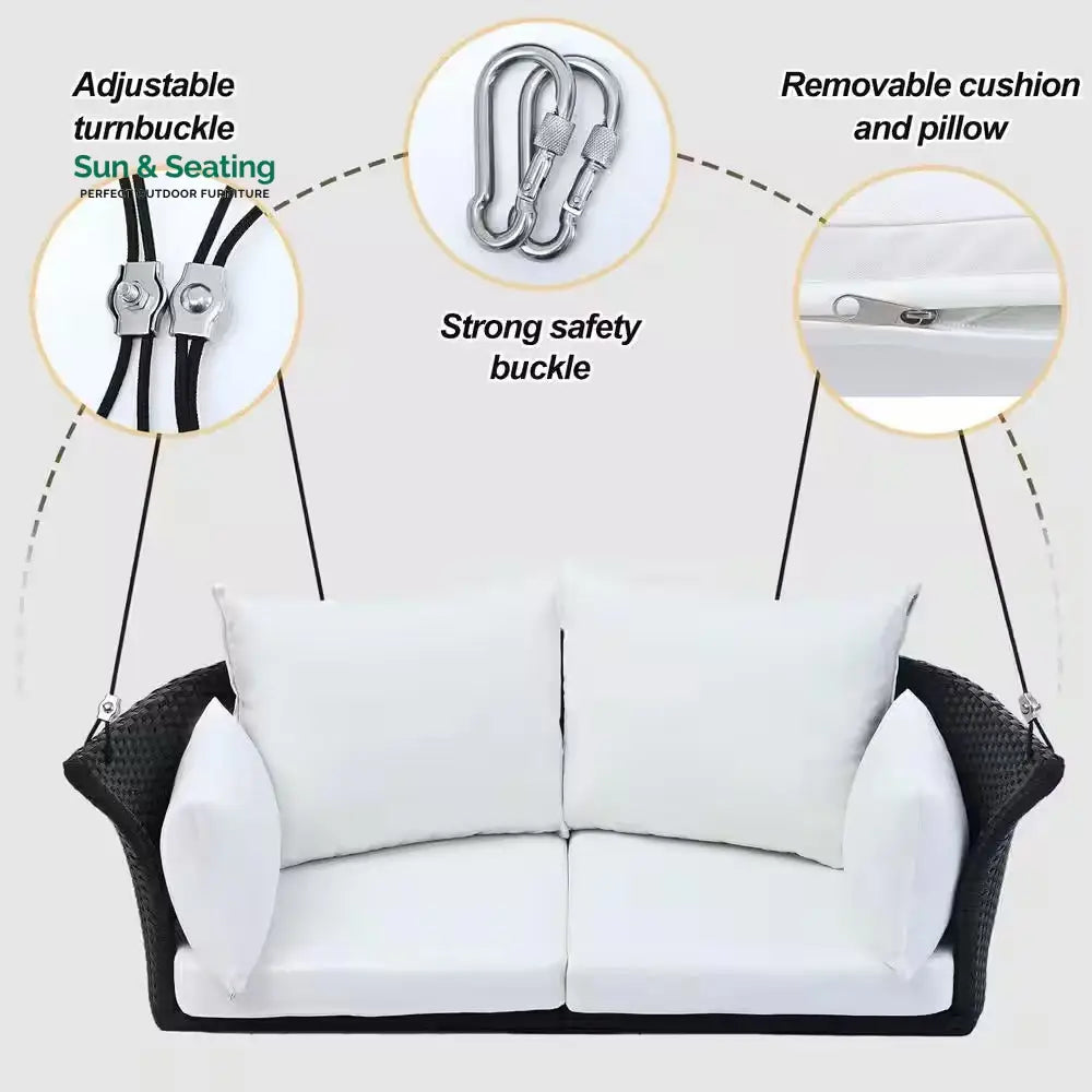 Colson Double Seater Hanging Swing Without Stand For Balcony Garden Swing (Black + White) Swings