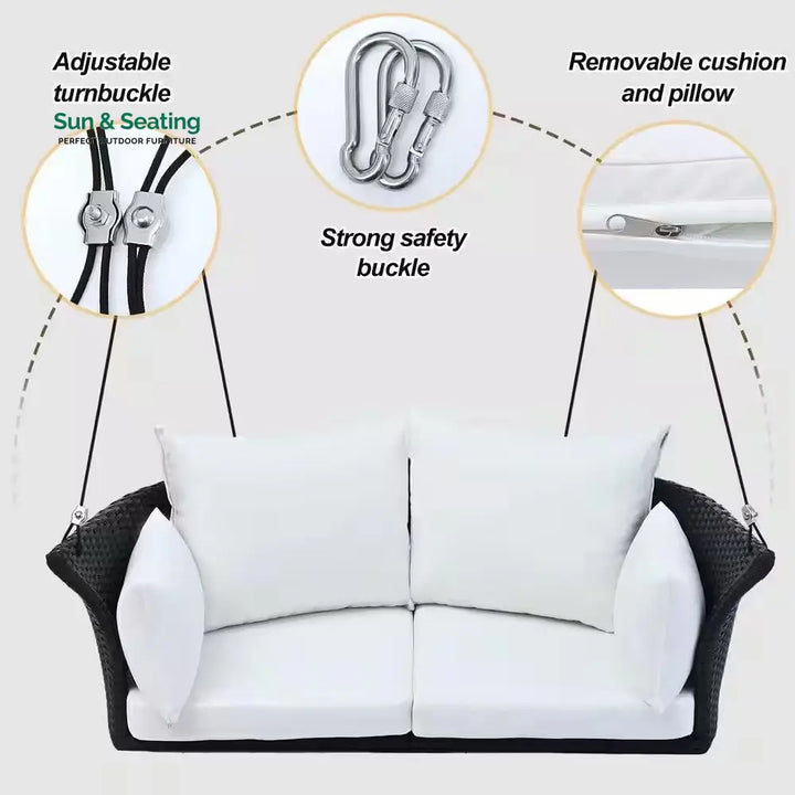 Colson Double Seater Hanging Swing Without Stand For Balcony Garden Swing (Black + White) Swings