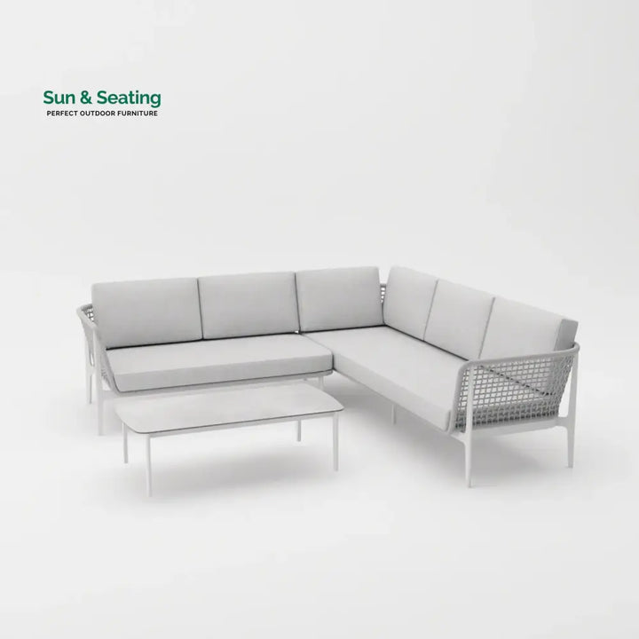 Colten Outdoor Garden Balcony Sofa Set 5 Seater and 1 Center Table Set Braided &amp; Rope (Grey) Sofa Sets
