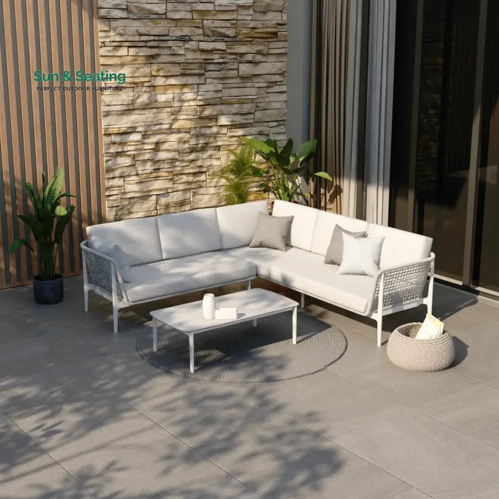Colten Outdoor Garden Balcony Sofa Set 5 Seater and 1 Center Table Set Braided &amp; Rope (Grey) Sofa Sets