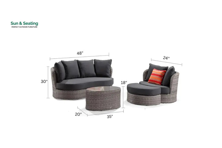 Comox Outdoor Garden Balcony Sofa Set 2 Seater Single seater and 1 Center Table with Ottoman Set (Black) Sofa Sets