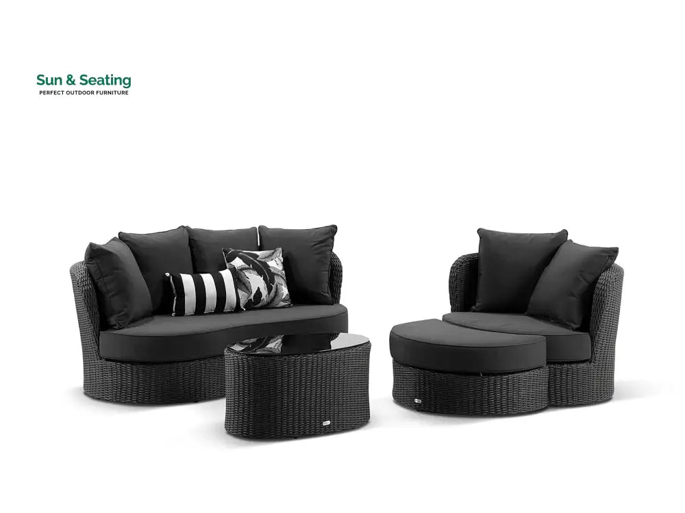 Comox Outdoor Garden Balcony Sofa Set 2 Seater Single seater and 1 Center Table with Ottoman Set (Black) Sofa Sets