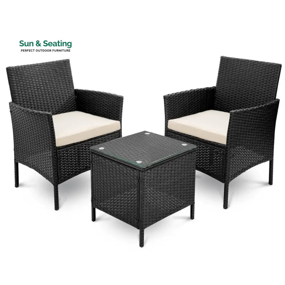 Connie Outdoor Patio Seating Set 2 Chairs and 1 Table Set (Black) Coffee Table Sets