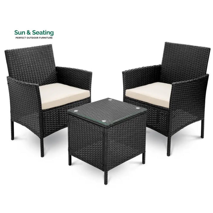 Connie Outdoor Patio Seating Set 2 Chairs and 1 Table Set (Black) Coffee Table Sets