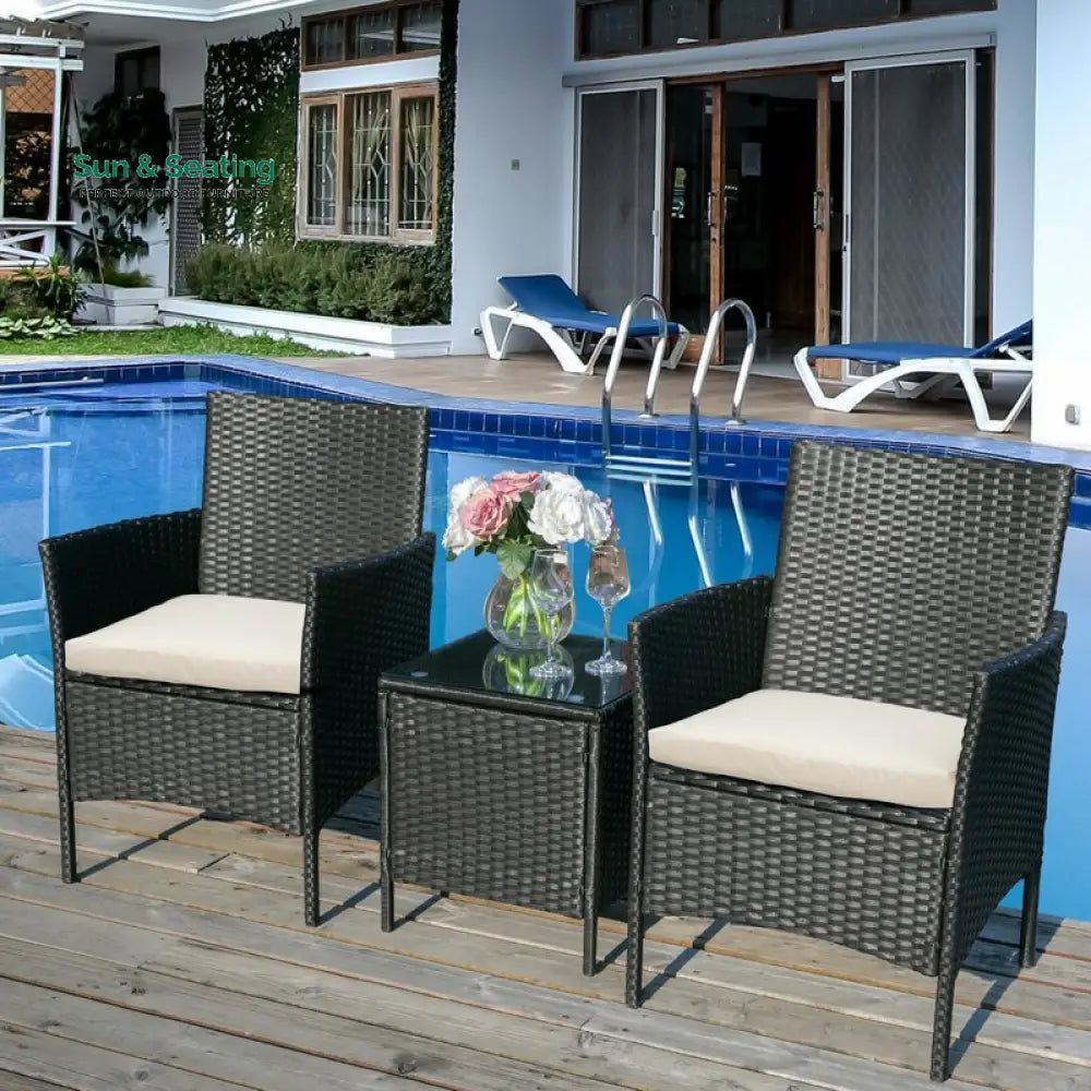 Connie Outdoor Patio Seating Set 2 Chairs and 1 Table Set (Black) Coffee Table Sets