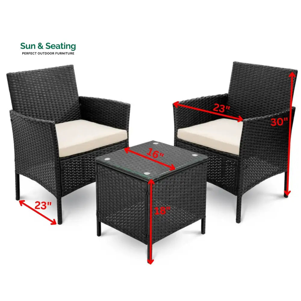 Connie Outdoor Patio Seating Set 2 Chairs and 1 Table Set (Black) Coffee Table Sets