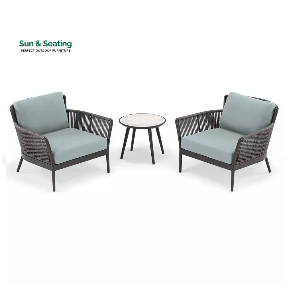 Conti Outdoor Patio Seating Set 2 Chairs and 1 Table Set (Grey) Braided &amp; Rope Coffee Table Sets