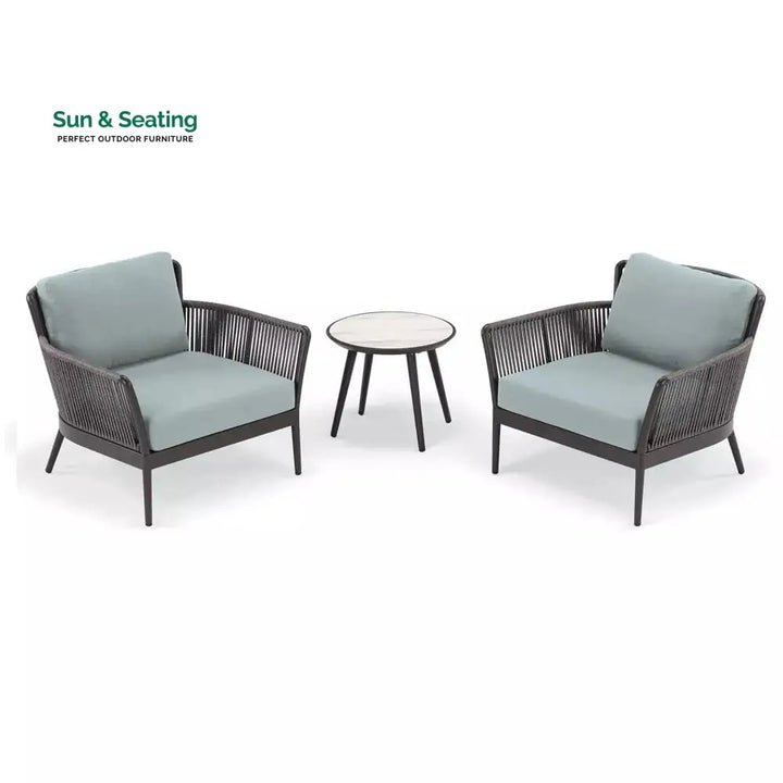 Conti Outdoor Patio Seating Set 2 Chairs and 1 Table Set (Grey) Braided &amp; Rope Coffee Table Sets