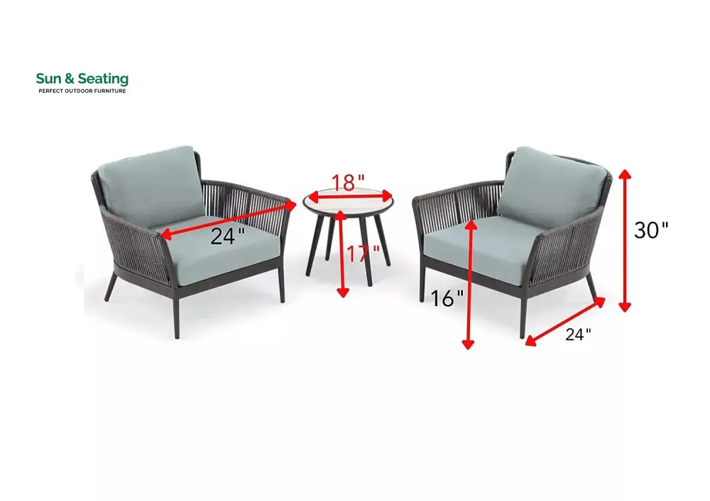 Conti Outdoor Patio Seating Set 2 Chairs and 1 Table Set (Grey) Braided &amp; Rope Coffee Table Sets