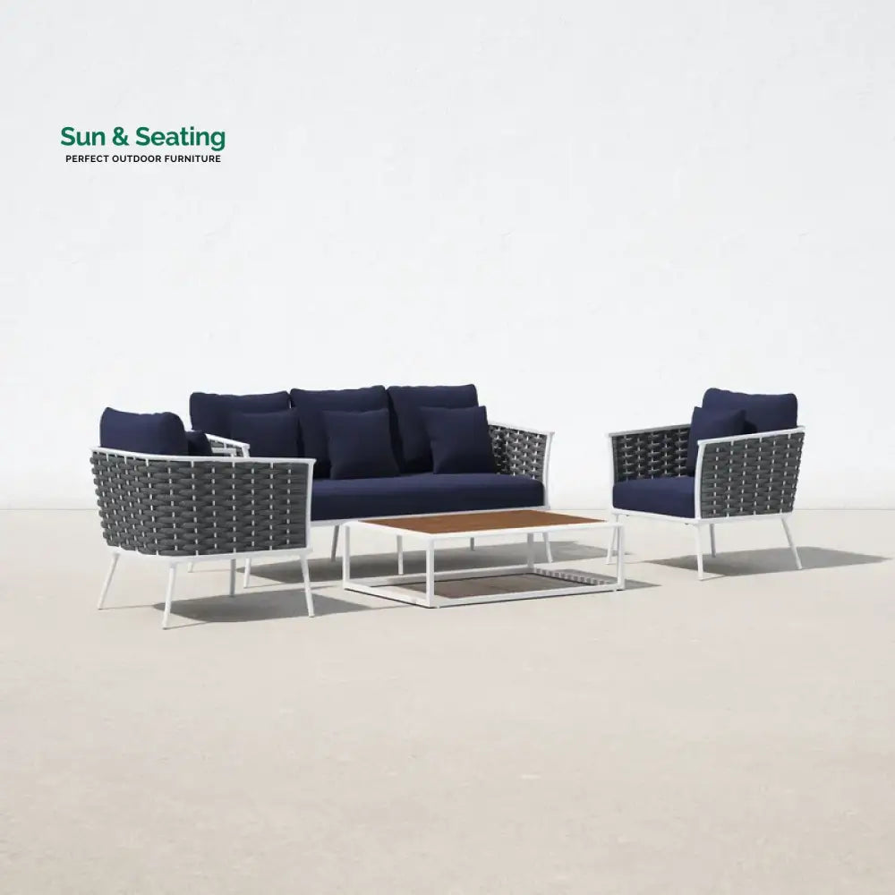 Copy of Slava Outdoor Sofa Set 3 Seater 2 Single seater and 1 Center Table (Grey + Navy Blue) Braided &amp; Rope Sofa Sets