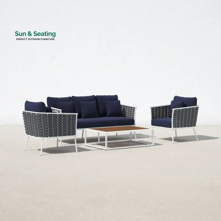 Copy of Slava Outdoor Sofa Set 3 Seater 2 Single seater and 1 Center Table (Grey + Navy Blue) Braided &amp; Rope Sofa Sets