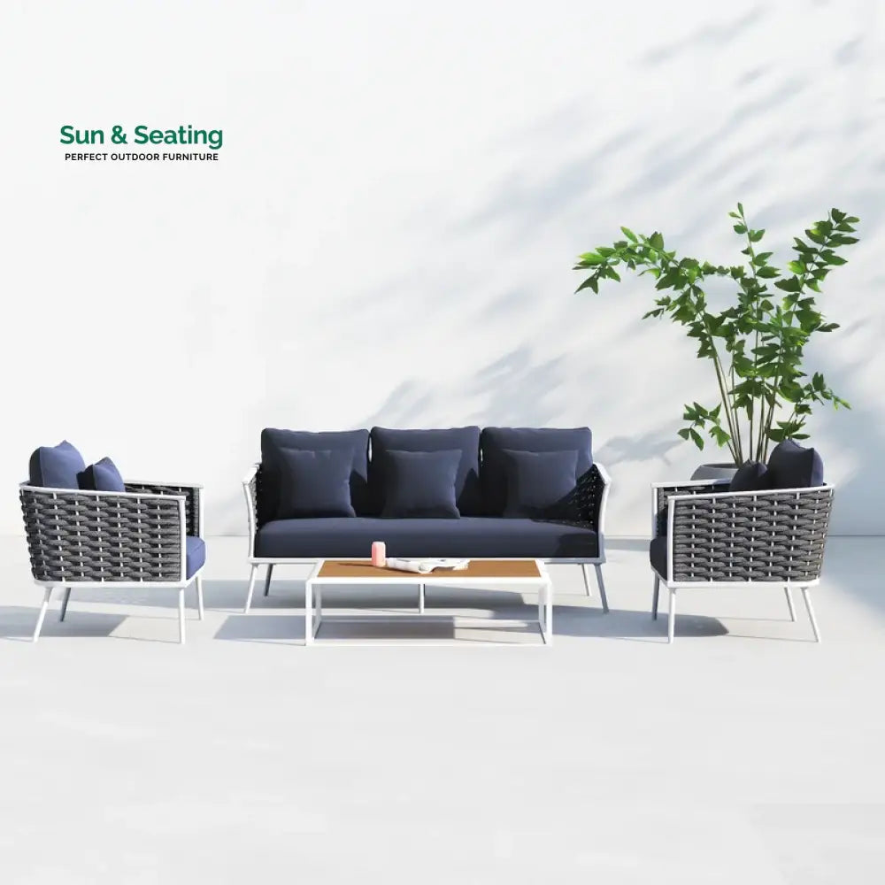 Copy of Slava Outdoor Sofa Set 3 Seater 2 Single seater and 1 Center Table (Grey + Navy Blue) Braided &amp; Rope Sofa Sets