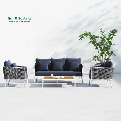 Copy of Slava Outdoor Sofa Set 3 Seater 2 Single seater and 1 Center Table (Grey + Navy Blue) Braided & Rope Sofa Sets