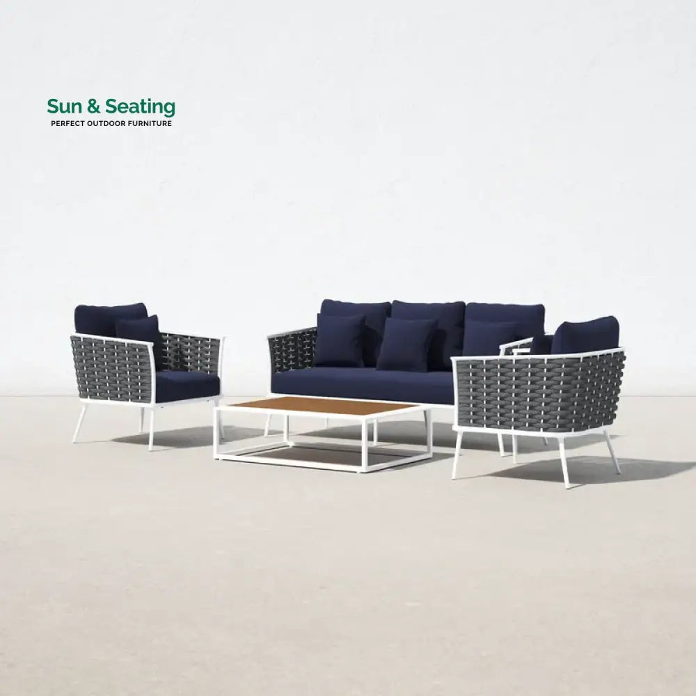 Copy of Slava Outdoor Sofa Set 3 Seater 2 Single seater and 1 Center Table (Grey + Navy Blue) Braided & Rope Sofa Sets