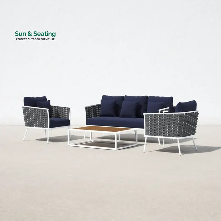 Copy of Slava Outdoor Sofa Set 3 Seater 2 Single seater and 1 Center Table (Grey + Navy Blue) Braided &amp; Rope Sofa Sets