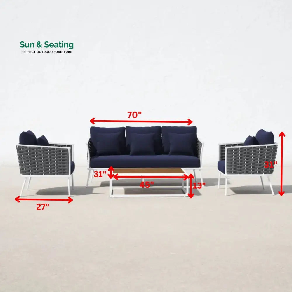 Copy of Slava Outdoor Sofa Set 3 Seater 2 Single seater and 1 Center Table (Grey + Navy Blue) Braided &amp; Rope Sofa Sets