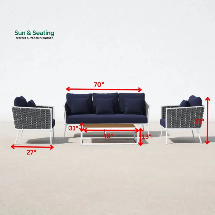 Copy of Slava Outdoor Sofa Set 3 Seater 2 Single seater and 1 Center Table (Grey + Navy Blue) Braided &amp; Rope Sofa Sets