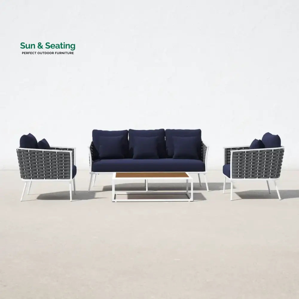 Copy of Slava Outdoor Sofa Set 3 Seater 2 Single seater and 1 Center Table (Grey + Navy Blue) Braided &amp; Rope Sofa Sets