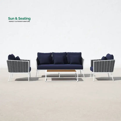Copy of Slava Outdoor Sofa Set 3 Seater 2 Single seater and 1 Center Table (Grey + Navy Blue) Braided & Rope Sofa Sets