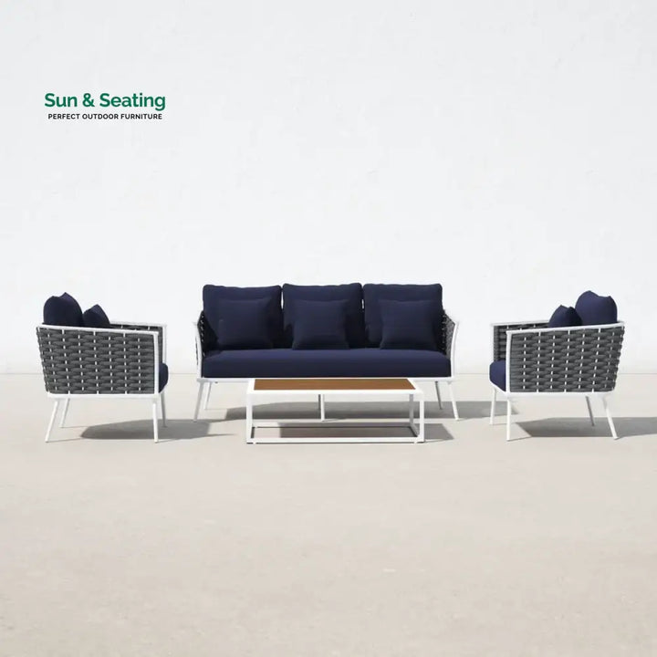Copy of Slava Outdoor Sofa Set 3 Seater 2 Single seater and 1 Center Table (Grey + Navy Blue) Braided &amp; Rope Sofa Sets