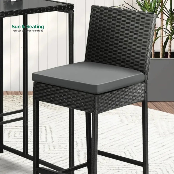 Coraline 3-Piece Outdoor Rattan Wicker Bar Set with Glass Top Table Bar Set