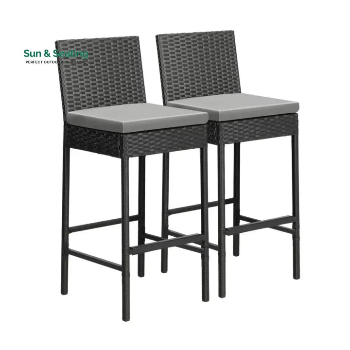 Coraline 3-Piece Outdoor Rattan Wicker Bar Set with Glass Top Table Bar Set