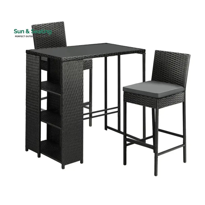 Coraline 3-Piece Outdoor Rattan Wicker Bar Set with Glass Top Table Bar Set