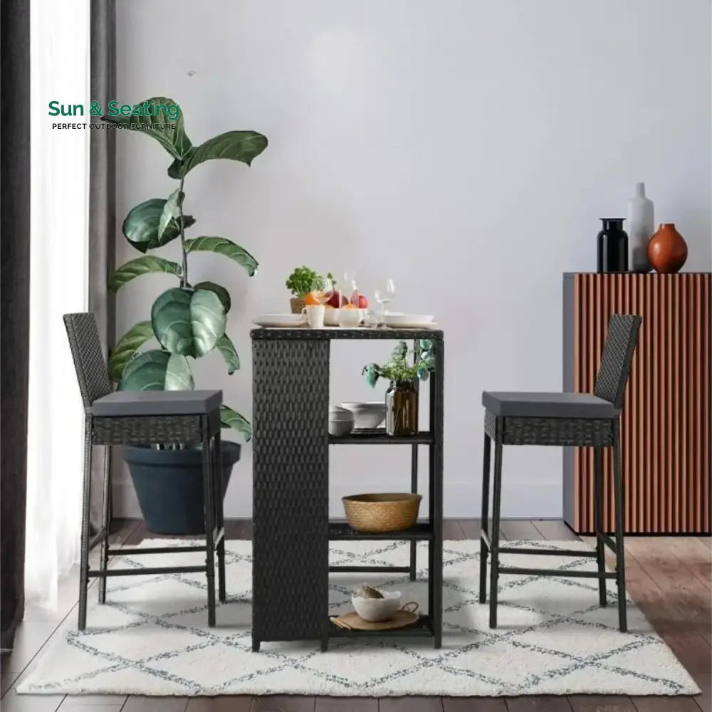 Coraline 3-Piece Outdoor Rattan Wicker Bar Set with Glass Top Table Bar Set