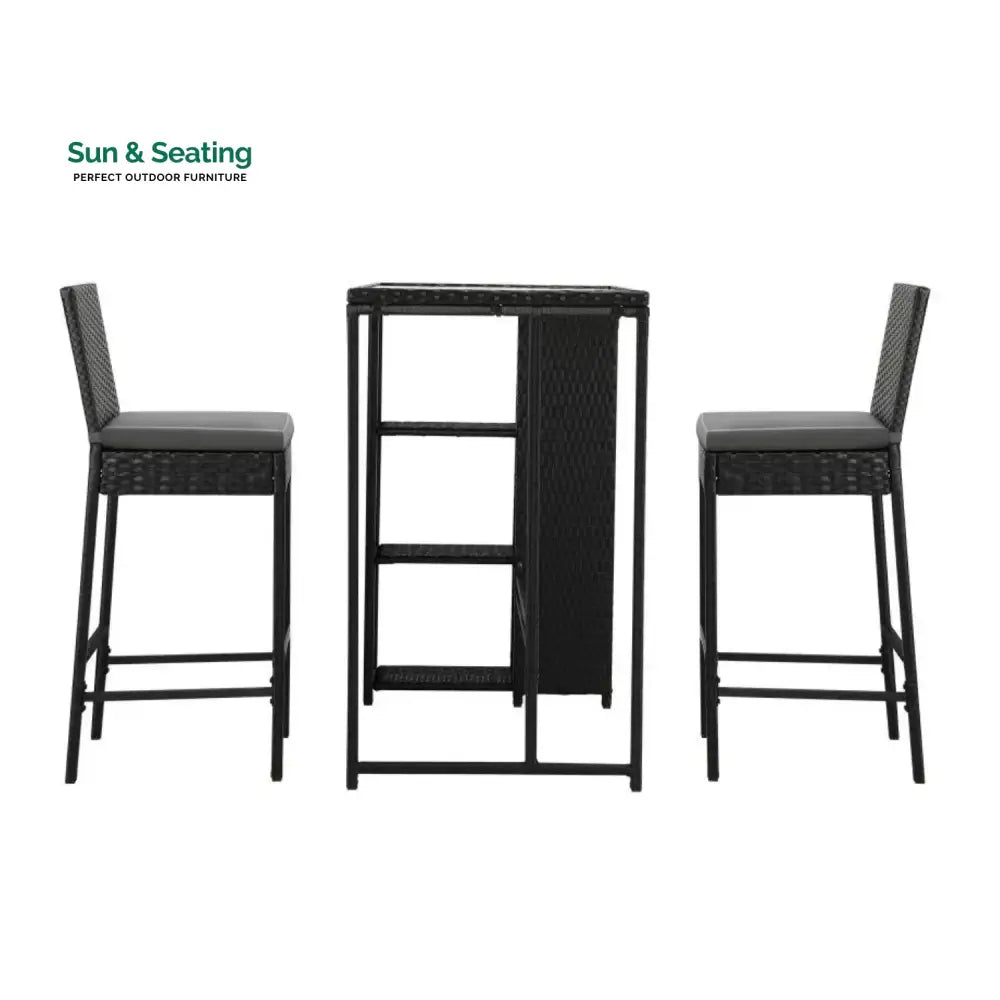 Coraline 3-Piece Outdoor Rattan Wicker Bar Set with Glass Top Table Bar Set