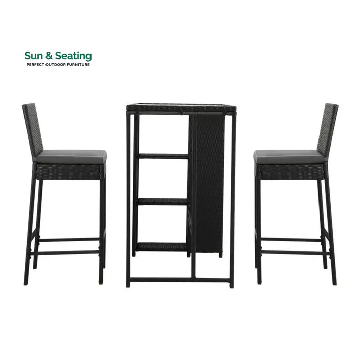 Coraline 3-Piece Outdoor Rattan Wicker Bar Set with Glass Top Table Bar Set