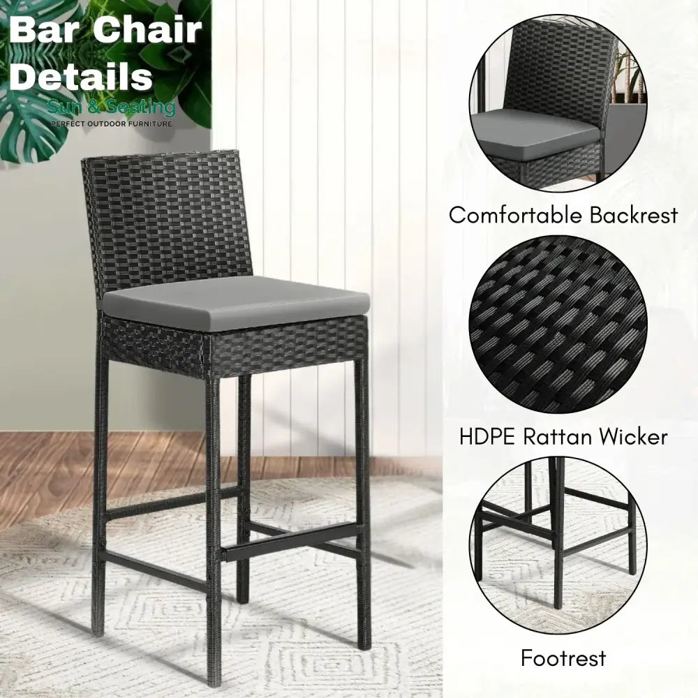 Coraline 3-Piece Outdoor Rattan Wicker Bar Set with Glass Top Table Bar Set