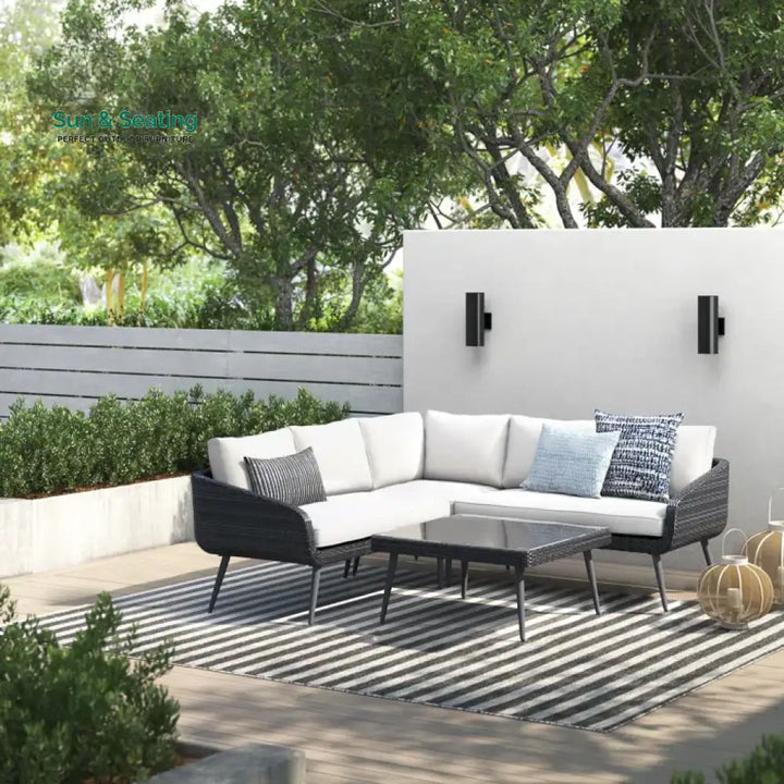 Corazón Outdoor Sofa Set 5 Seater and 1 Center Table Set (Black) Sofa Sets