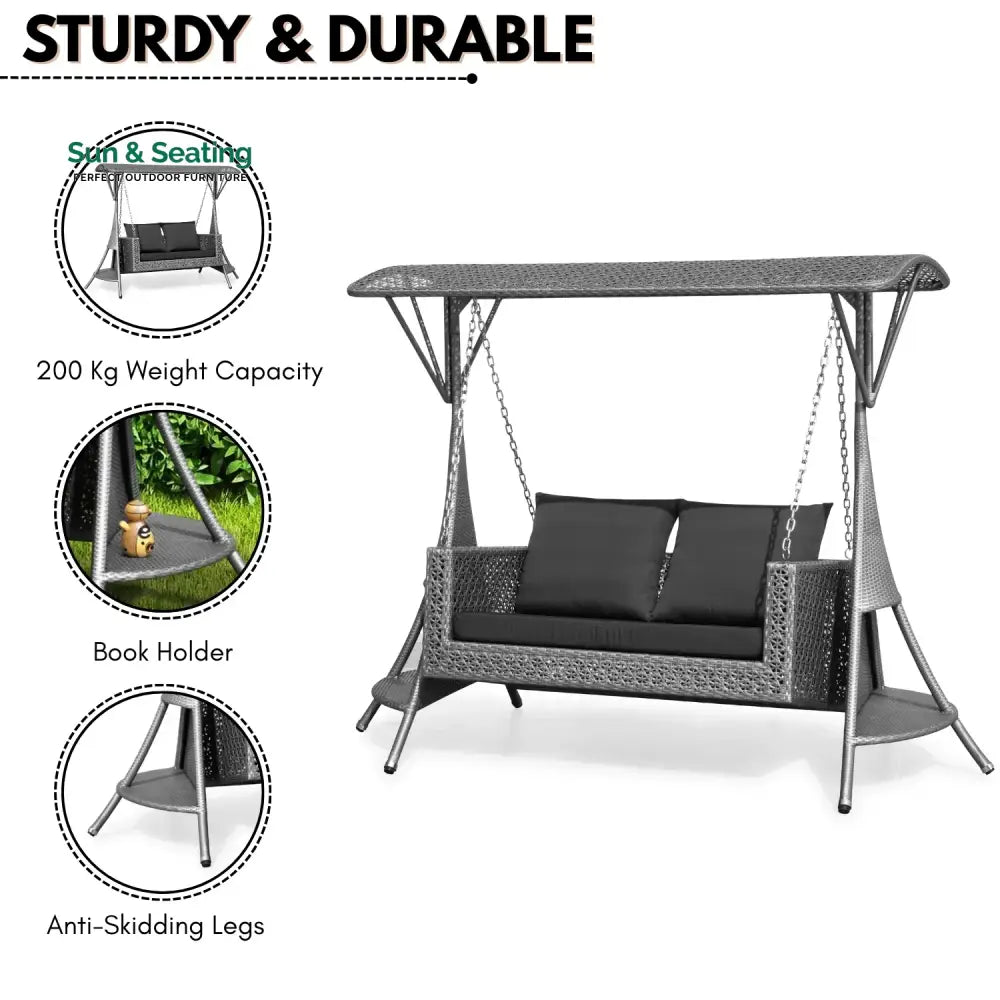 Cornelia Outdoor Rattan Wicker 2-Seat Patio Swing Chair with Shade &amp; Cushions Swing