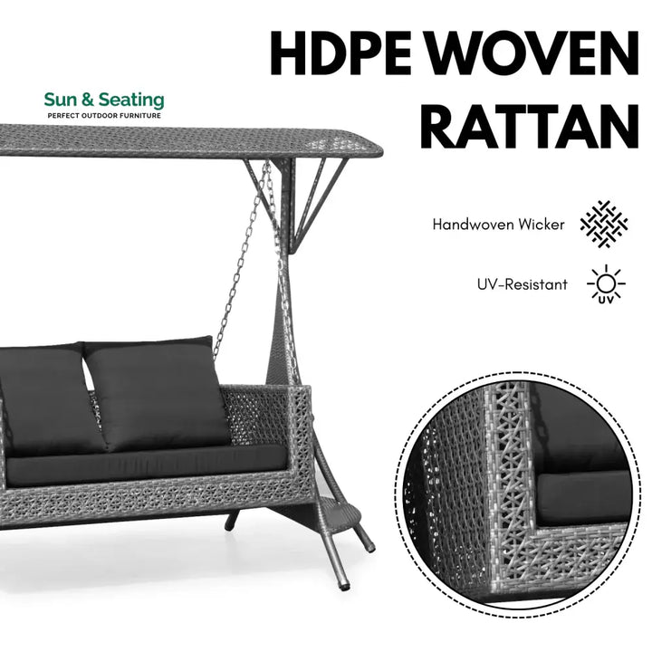 Cornelia Outdoor Rattan Wicker 2-Seat Patio Swing Chair with Shade &amp; Cushions Swing
