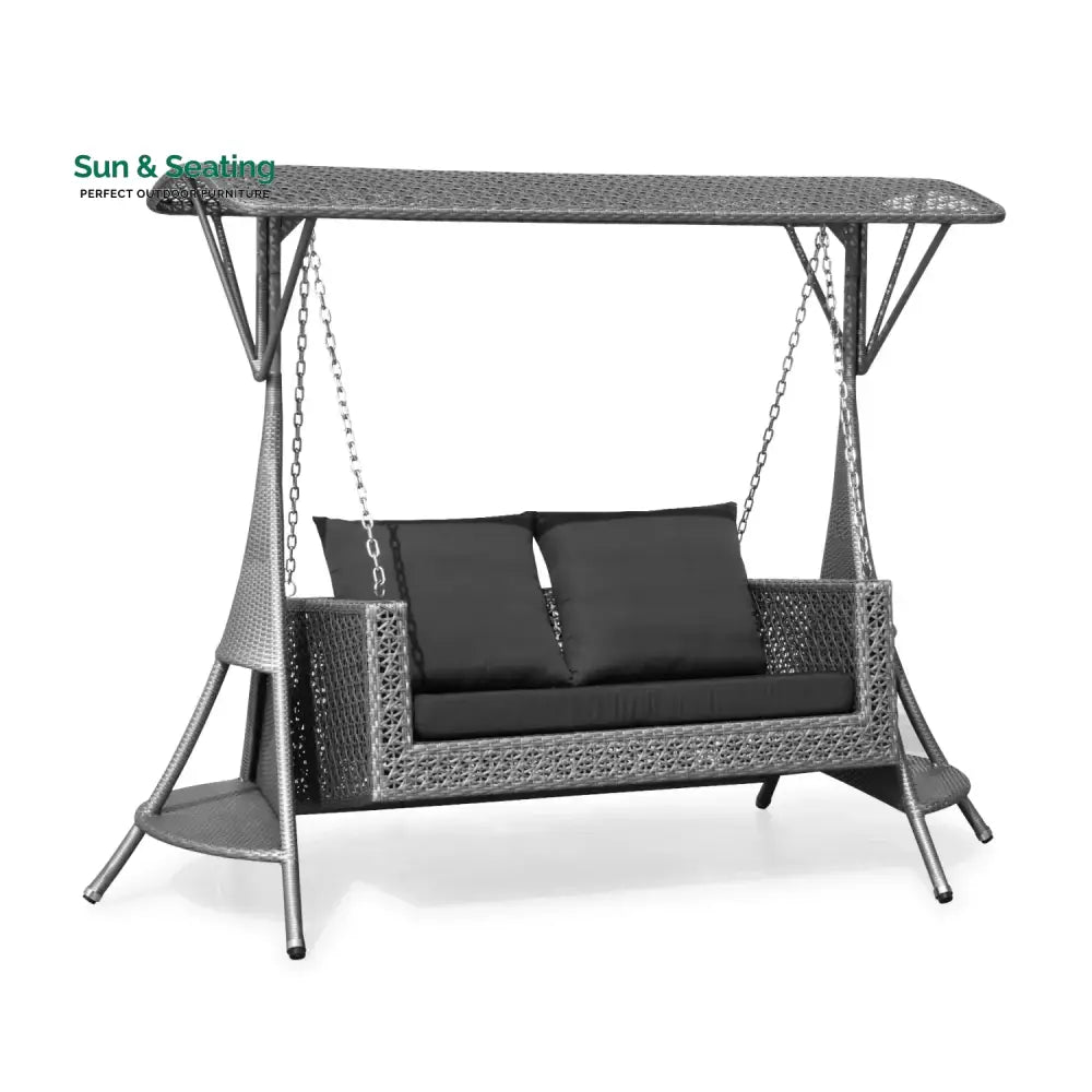 Cornelia Outdoor Rattan Wicker 2-Seat Patio Swing Chair with Shade &amp; Cushions Swing