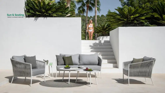 Cosset Outdoor Garden Balcony Sofa Set 2 Seater and 2 Single Seater With 2 Center Table and 1 Side Table Set Braid &