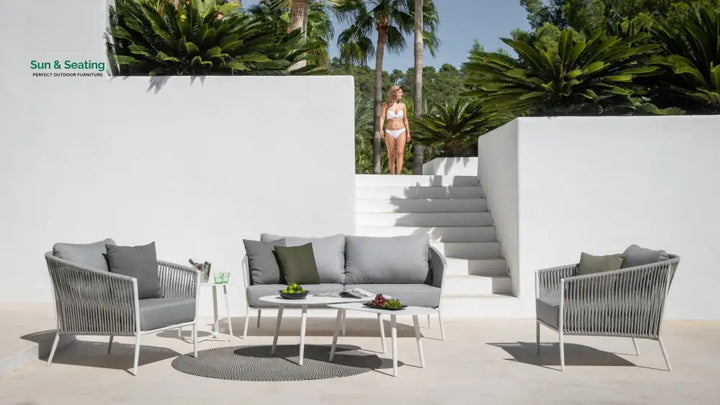 Cosset Outdoor Garden Balcony Sofa Set 2 Seater and 2 Single Seater With 2 Center Table and 1 Side Table Set Braid &amp;