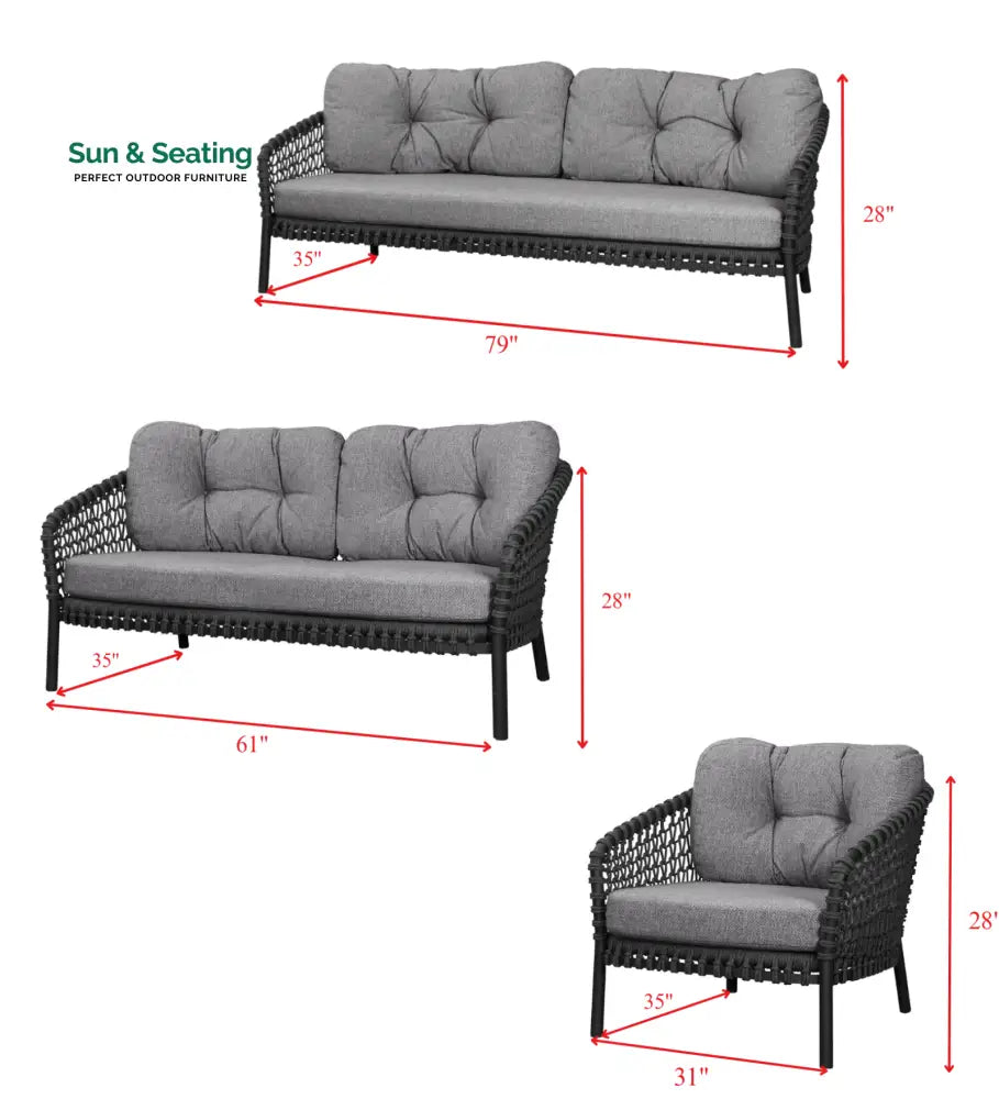 Costa Outdoor Garden Balcony Sofa Set 3 Seater 2 Seater 1 Single Seater 1 Side Table and 1 Center Table Set (Grey) Sofa